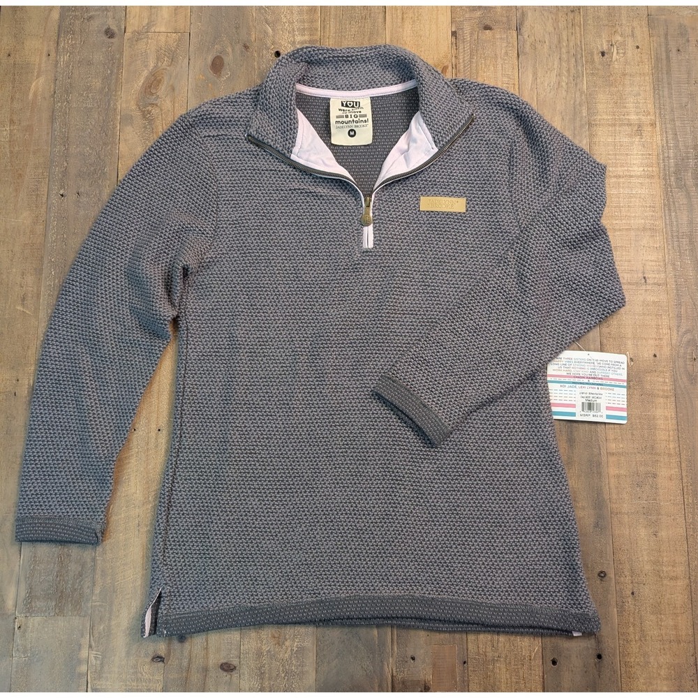 Jadelynn Brooke Womens Medium Grey Waffle Knit Quarter Zip Pullover Sweater NWT